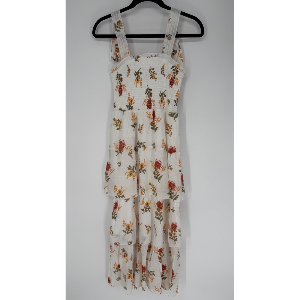 J GEE FLORAL TIERED SHOULDER BOW SMOCKED MAXI DRESS NO SIZE TAG FLORAL ROMANTIC
